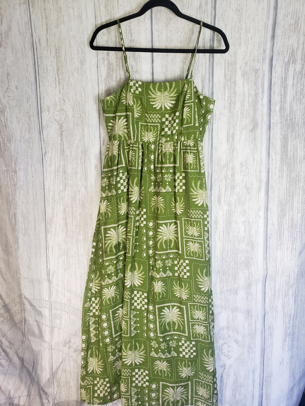 Rachel Zoe Green maxi dress Smocked square neckline Spaghetti Straps Sz 8 A26